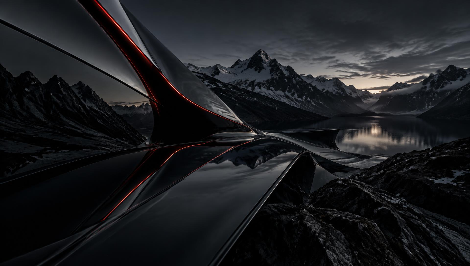 Abstrakte schwarze Architektur in Schweizer Berglandschaft